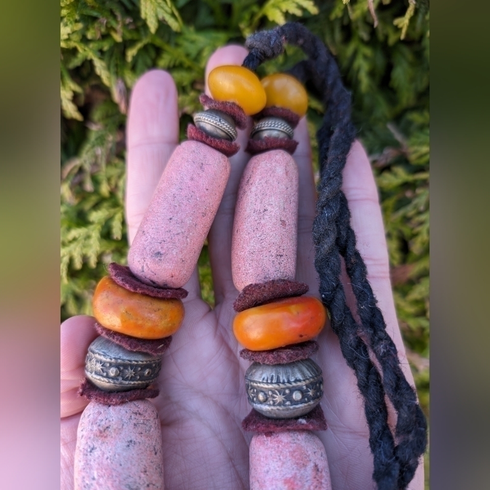 Vintage Berber Moroccan Handcrafted Pink Stone Silver Bead Statement Necklace - Picture 5 of 6